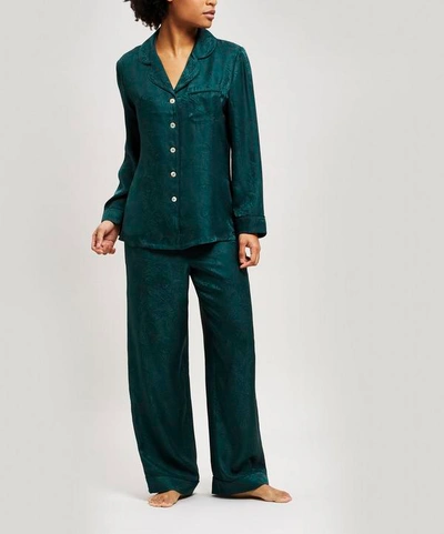 Liberty London Hera Silk Jacquard Pyjama Set In Teal
