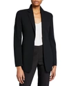 Akris Odette Leather-trimmed Wool-blend Crepe Blazer In Black