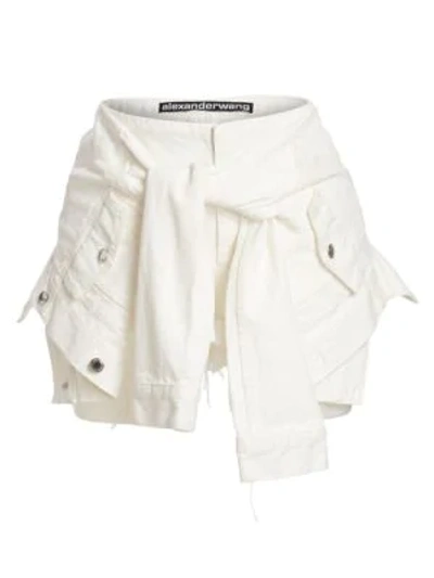Alexander Wang T Tie Waist Denim Shorts In Carpenter White