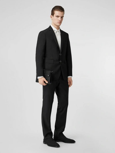 Burberry Slim Fit Press-stud Tumbled Wool Tailored Jacket In Black