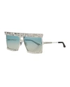 ANNA-KARIN KARLSSON THE EMPEROR SQUARE TITANIUM SUNGLASSES W/ BAGUETTE CRYSTAL TRIM,PROD146680133