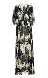 CAROLINA HERRERA MIDNIGHT GARDEN SILK FLORAL CAFTAN WITH DRAWSTRING,713736