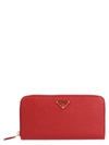 Prada Logo-plaque Ziparound Wallet In Red