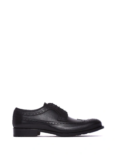Pollini Lace-up Shoes With Dovetail Design In Black Leather | ModeSens
