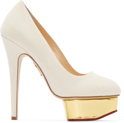 Charlotte Olympia Off-white Canvas Dolly Heels In Eatural