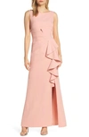 Eliza J Sleeveless Cascading-ruffle Gown In Blush