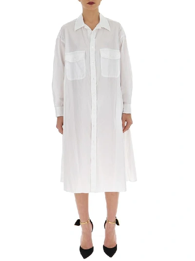 Yohji Yamamoto Typography Printed Shirt Dress In White