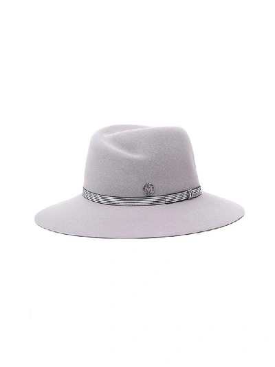 Maison Michel Striped Trim Panama Hat In Grey