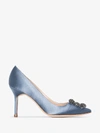 MANOLO BLAHNIK MANOLO BLAHNIK BLUE HANGISI 90 BUCKLE SATIN PUMPS,9XX066313572076