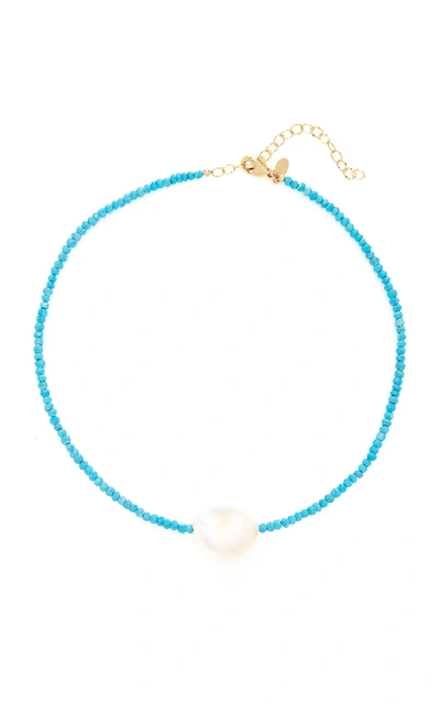 Joie Digiovanni Gold-filled; Turquoise And Pearl Necklace In Blue