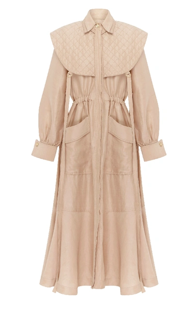 Aje Desert Stones Quilted Linen And Silk-blend Midi Dress In Neutral