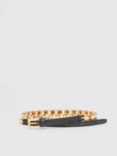 Burberry D-ring Detail Leather And Chain Belt In Black
