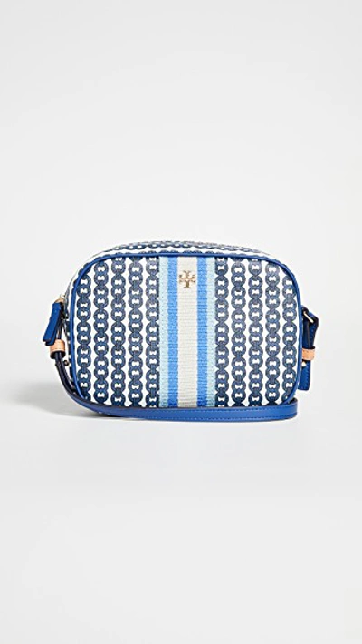 Tory Burch Gemini Link Canvas Mini Shoulder Bag In Bondi Blue Gemini