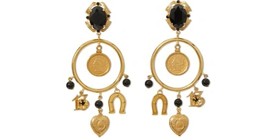 Dolce & Gabbana Faux Onyx Hoop And Charm Earrings In Gold