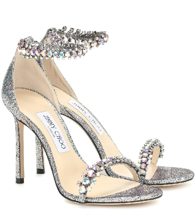 Jimmy Choo Shiloh 100 Embellished Glitter Sandals In Silver