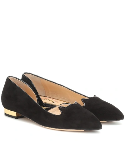 Charlotte Olympia Kitty Suede Ballet Flats In Black