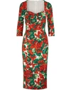 Dolce & Gabbana Floral Stretch Crêpe Midi Dress In Bianco Natural