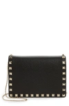 Valentino Garavani Rockstud Leather Pouch Wallet On A Chain In Nero Rockstud