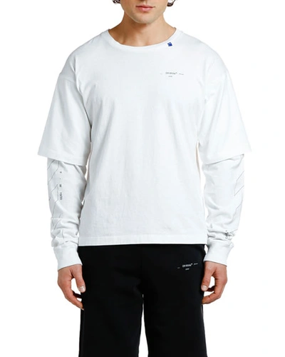 Off-white Men's Diagonal Unfinished-sleeve T-shirt In White/silver