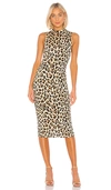 Alice And Olivia Delora Sleeveless Fitted Leopard Mock-neck Dress In Textured Leopard