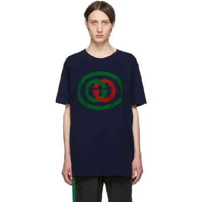 Gucci Gg Interlock Logo Printed Cotton T-shirt In Blue