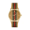 GUCCI GUCCI TAN AND GOLD STRIPED LEATHER G-TIMELESS WATCH