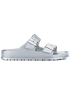 Birkenstock Arizona Sandals Metallic Silver In Green