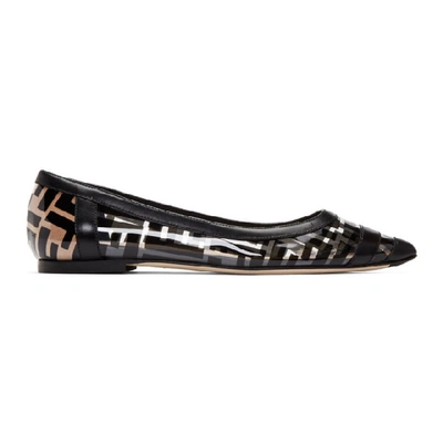 Fendi Colibri Leather-trimmed Logo-print Pvc Point-toe Flats In Black