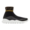 FENDI FENDI BLACK AND WHITE TECH KNIT FOREVER FENDI HIGH-TOP SNEAKERS