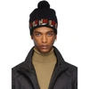 FENDI FENDI BLACK WOOL 3D FENDI POM POM BEANIE