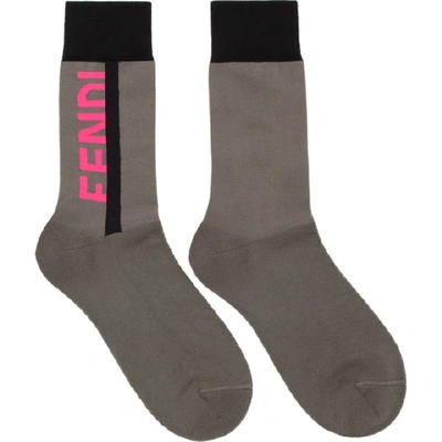 Fendi Grey And Pink Logo Socks In F17qe Grey