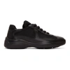 Prada Black Leather & Mesh Lace-up Sneakers
