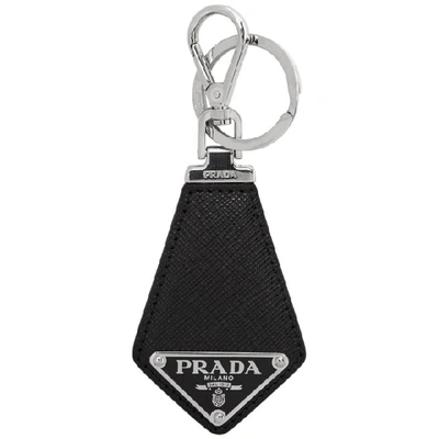 Prada Black Saffiano Key Holder With Logo In Brown
