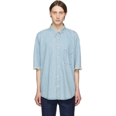 Balenciaga Short Sleeve Denim Button-down Shirt In Blue