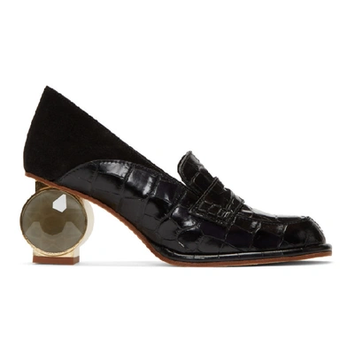 Loewe Crocodile-effect Leather And Suede Pumps In Black