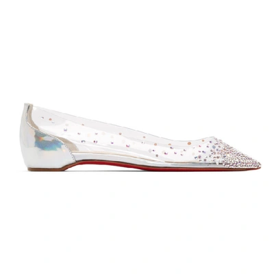 Christian Louboutin Collaclou Spiked Pvc And Mirrored-leather Point-toe Flats In Silver