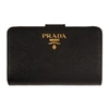 Prada Compact Zip-around Saffiano Leather Wallet In F0002 Black