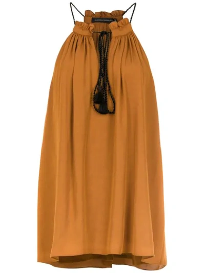 Andrea Marques Drawstring Blouse In Brown