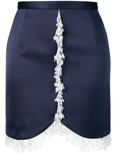 Christopher Kane Pearl-drop Fringe Satin Mini Skirt In Blue