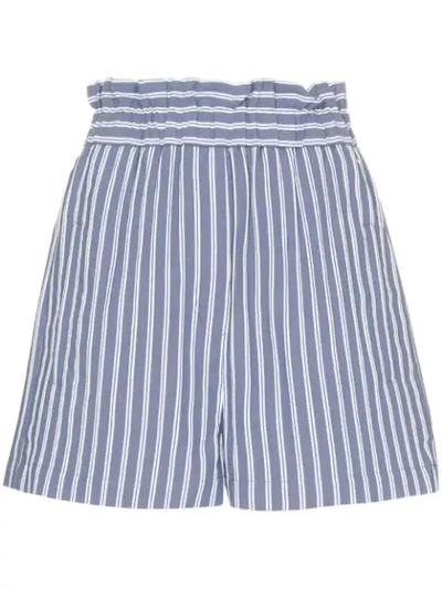 Tibi High Waist Stripe Twill Shorts In Dusty Blue