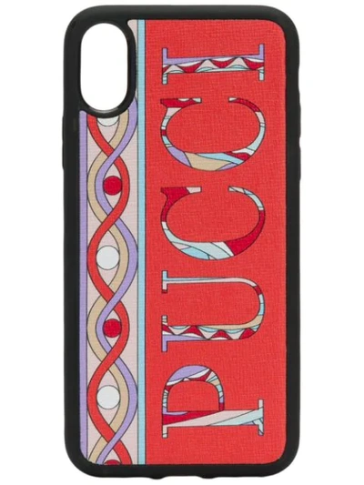 Emilio Pucci Logo Printed Leather Iphone X/xs Cover In P21 Corallo/celeste