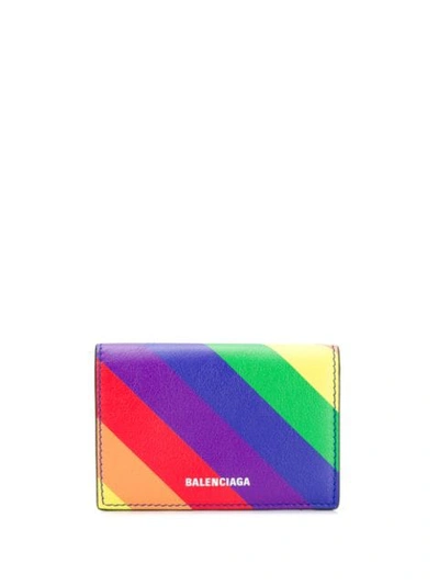 Balenciaga Ville Rainbow Stripe Leather Mini Trifold Wallet In Multicoloured