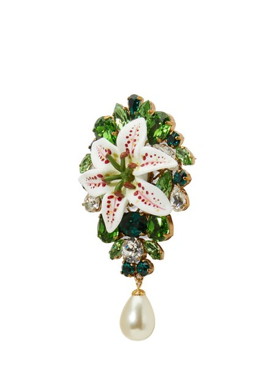 Dolce & Gabbana Lilium Gold-tone, Resin, Crystal And Faux Pearl Brooch