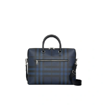 Burberry London Check And Leather Briefcase In Navy