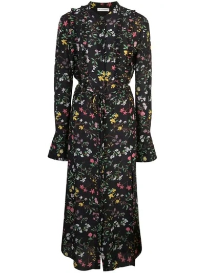 Altuzarra League Ruffled Floral-print Silk Crepe De Chine Midi Dress In Black