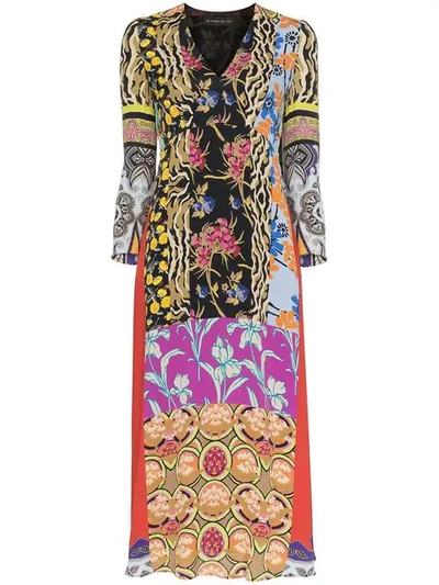 Etro Patchwork-effect Printed Crepe De Chine Midi Dress In Green