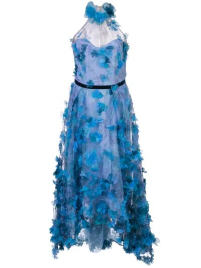 Marchesa Notte 3d Floral Bodice Gown In Blue