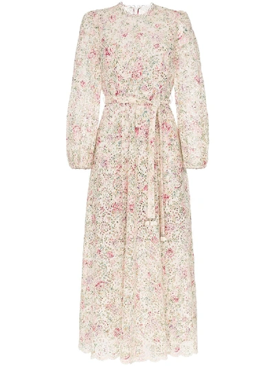 zimmermann pink floral belted midi dress ZIMMERMANN Crush Belted Floral-Print Linen Midi Dress