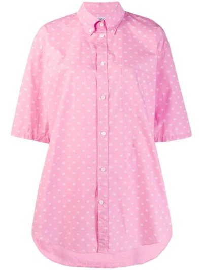 Balenciaga Bb Logo Print Oversize Cotton Poplin Shirt In Pink