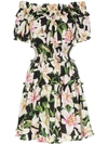 Dolce & Gabbana Off-the-shoulder Ruffled Floral-print Cotton-poplin Dress In Black